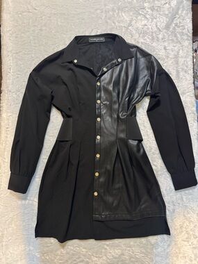 Maniere De Voir Black Mixed-Media Trench Shirt Jacket